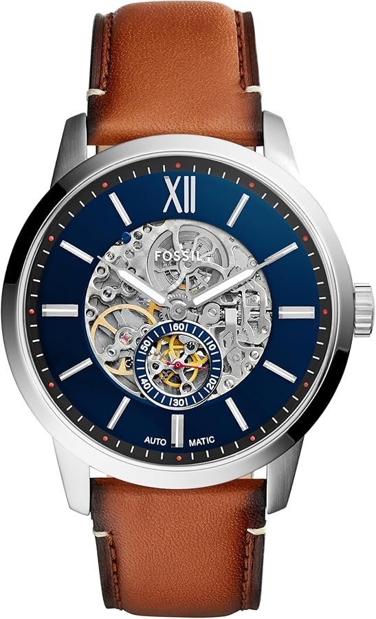 Fossil Men's Townsman Automatic Stainless Steel and Leather Two-Hand Skeleton Watch