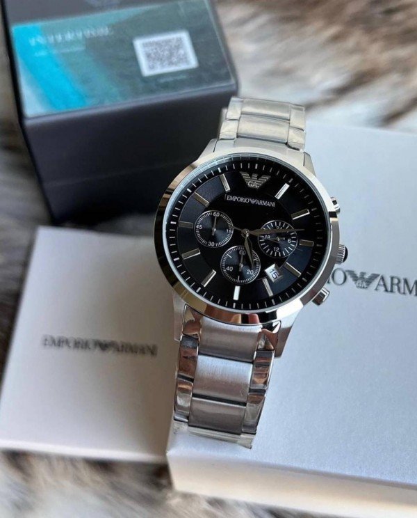 EMPORIO ARMANI STAINLESS STEEL SILVER CLASSIC WRIST WATCH