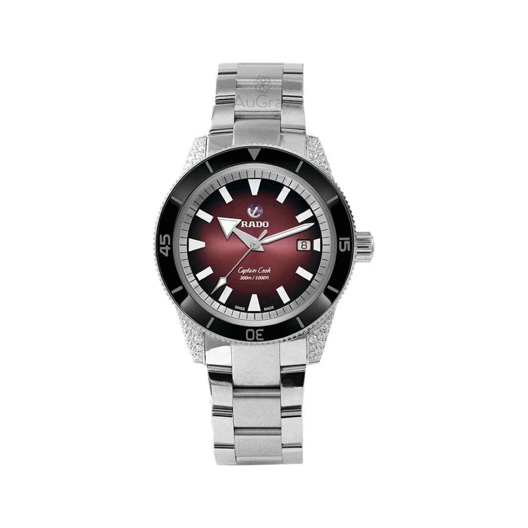 RADO CAPTAIN COOK RED DIAL METAL WRIST WATCH