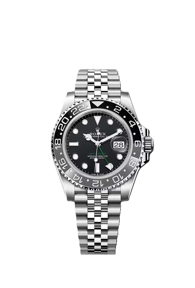 GMT-Master II black dial date Jubilee bracelet.
